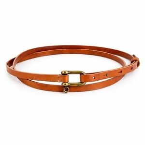 Victoria Beckham Tan Leather Double-Wrap Belt with Brass Buckle